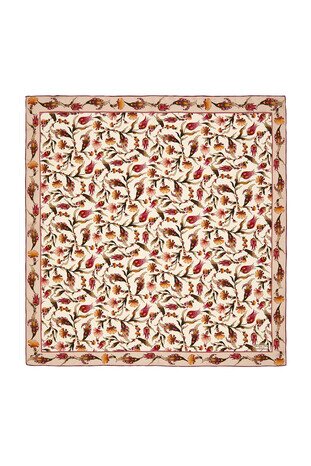 Ekru Pudra Karanfil Lale Desen İpek Eşarp 