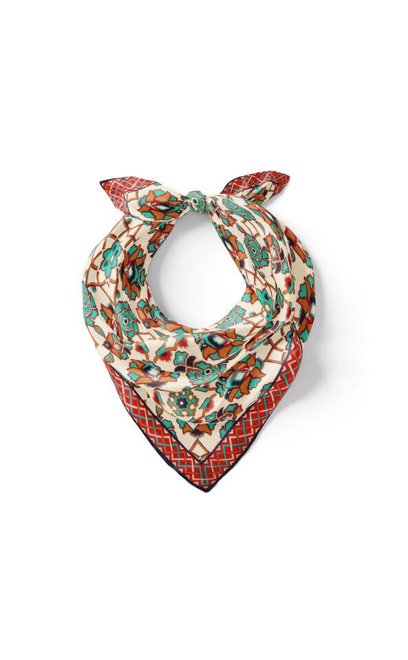 Ekru Taba Motif Desen İpek Mendil - 2