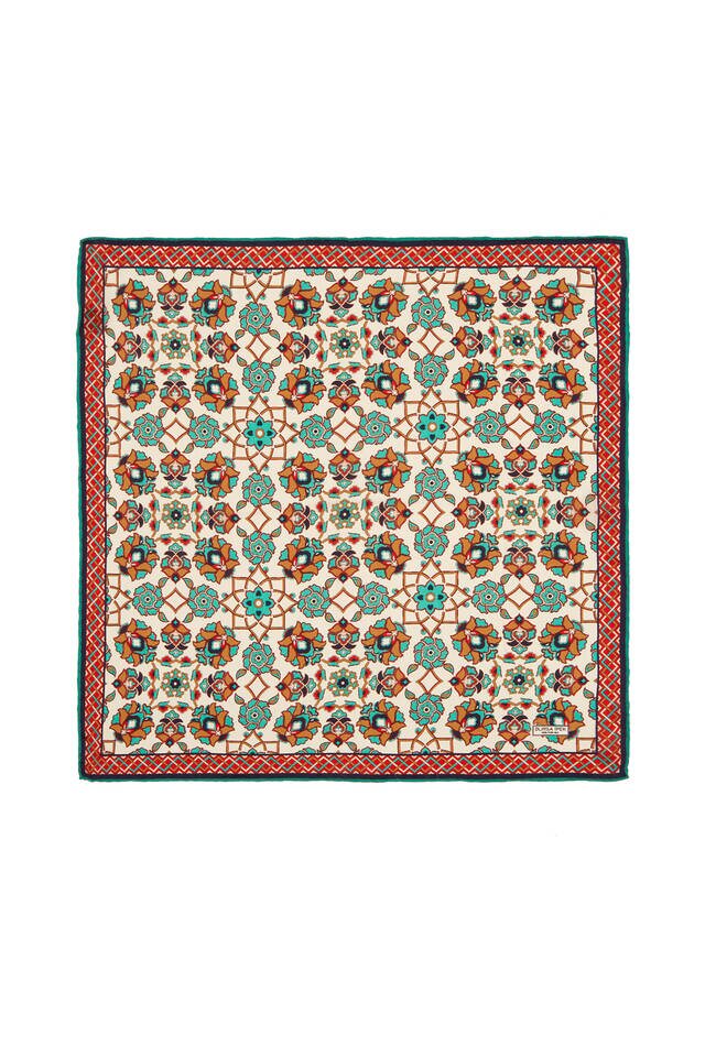Ekru Taba Motif Desen İpek Mendil - Bursa İpek