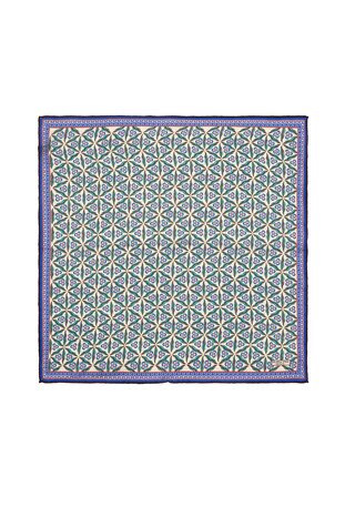 Ekru Turkuaz Çintemani Desen İpek Mendil 