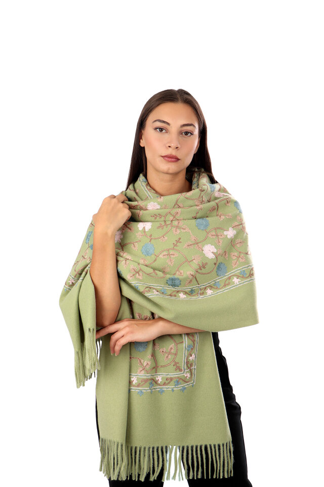 Light Green Embroidered Winter Shawl 