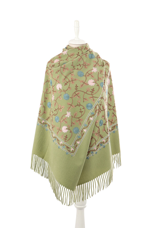 Light Green Embroidered Winter Shawl - 2
