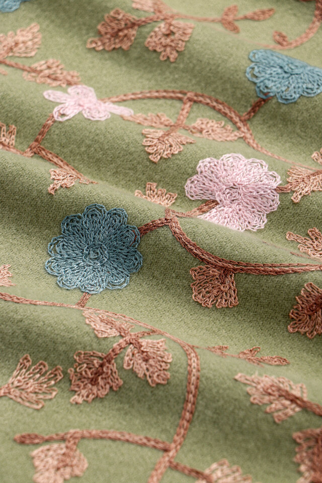 Light Green Embroidered Winter Shawl - 4