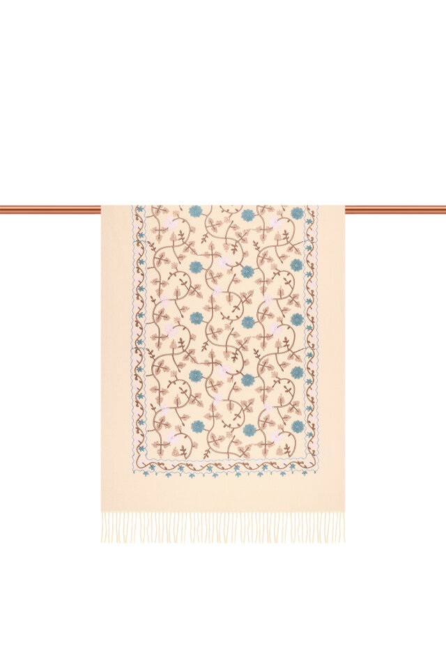 Beige Embroidered Winter Shawl - 3