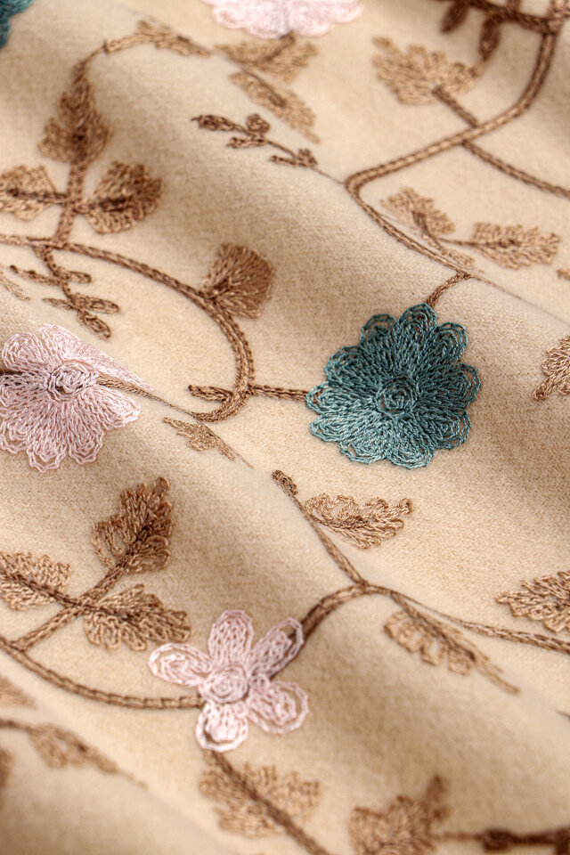 Beige Embroidered Winter Shawl - 4