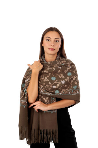 Brown Embroidered Winter Shawl 