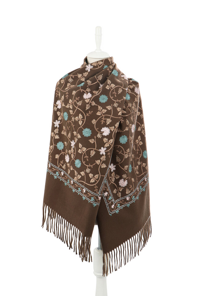Brown Embroidered Winter Shawl - 2