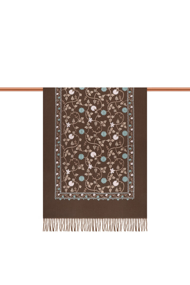 Brown Embroidered Winter Shawl - 3