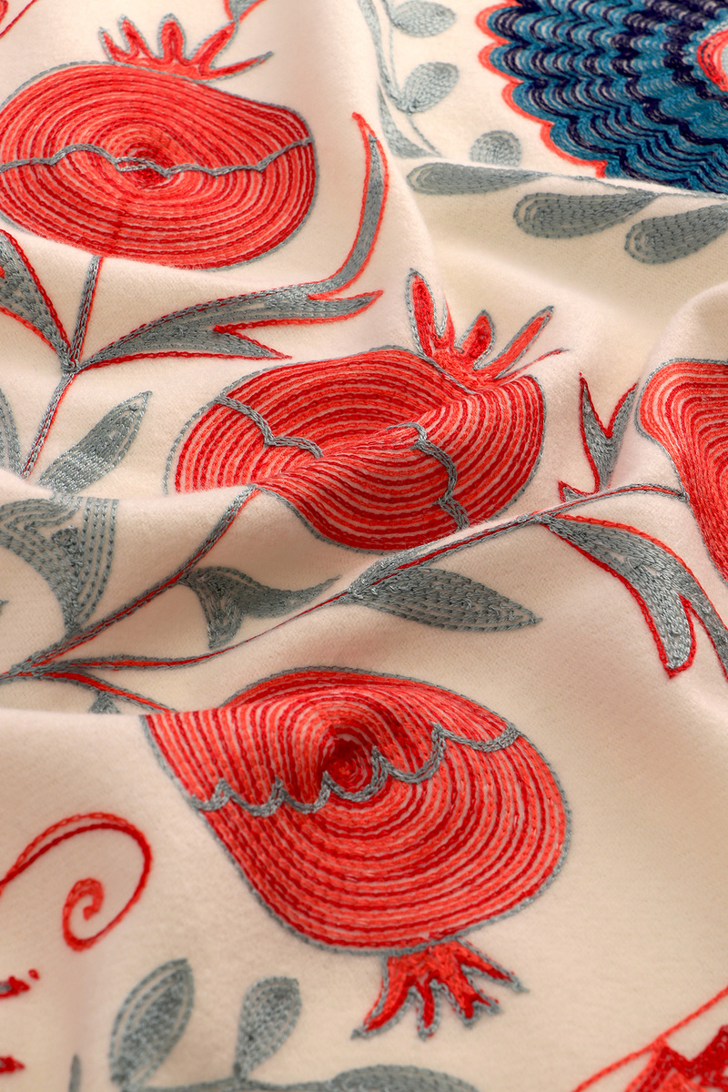 Cream Embroidered Winter Shawl - 3