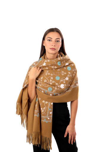 Dark Mustard Embroidered Winter Shawl 