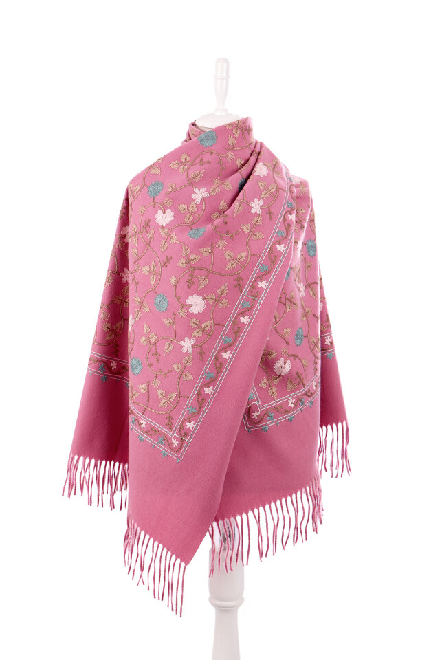 Dusty Rose Embroidered Winter Shawl - 2