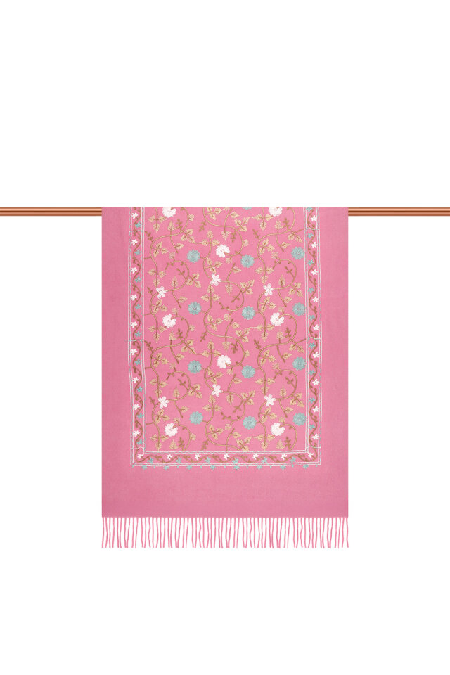 Dusty Rose Embroidered Winter Shawl - 3