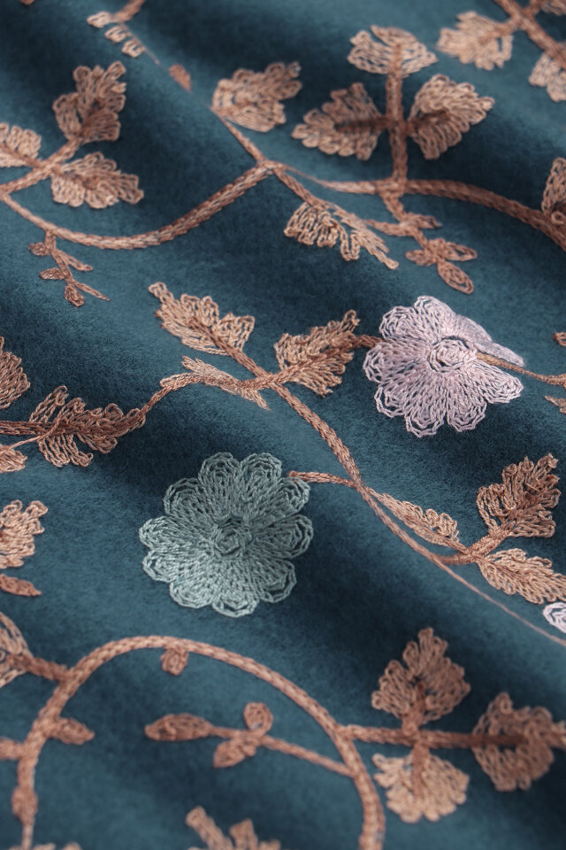 Petrol Blue Embroidered Winter Shawl - 4