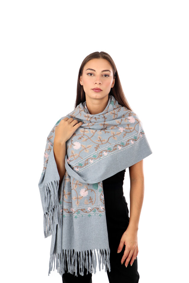 Silver Embroidered Winter Shawl 
