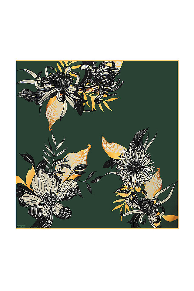 Emerald Age Pattern Twill Silk Square Scarf 