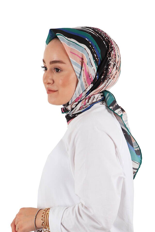 Emerald Brush Pattern Soft Square Scarf - 2