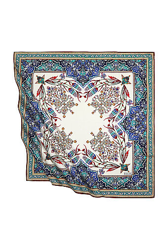 Emerald Claret Red Turkish Motif Candlestick Tulip Pattern Silky Square Scarf 