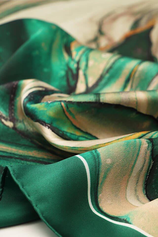 Emerald Granite Pattern Sura Silk Scarf - 3