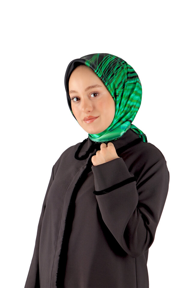 Emerald Rainbow Pattern Sura Silk Square Scarf - 1