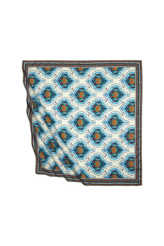Emerald Turkish Patterned Pomegranate Pattern Silk Square Scarf 