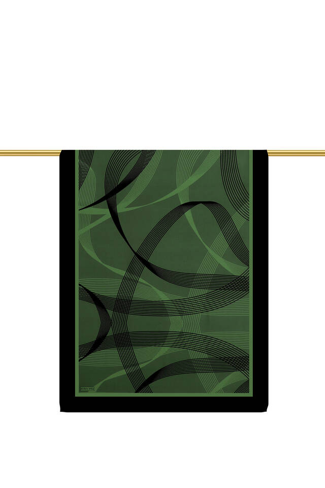 Emerald Turquoise Pattern Twill Silk Scarf - 2