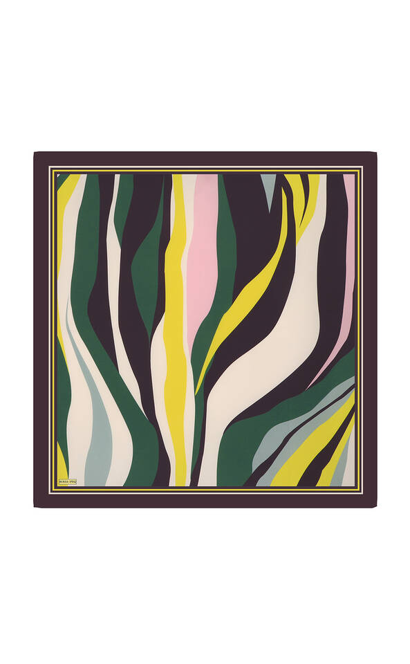 Emerald Wave Pattern Twill Silk Square Scarf - 2