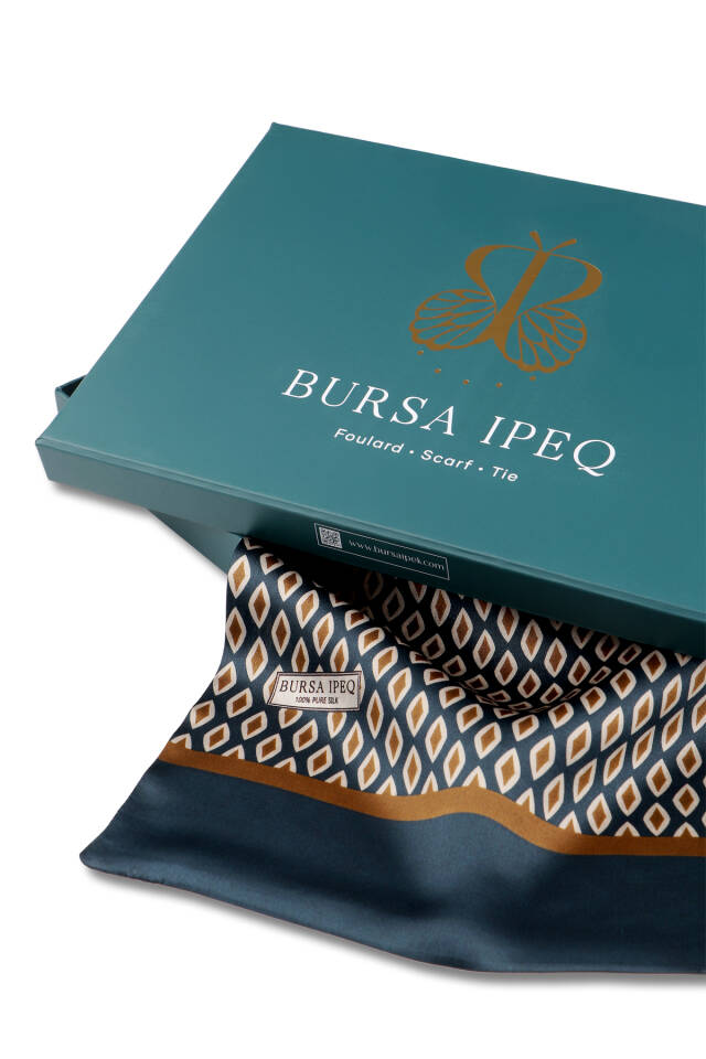 Bej Desenli Erkek İpek Kaşkol - 3