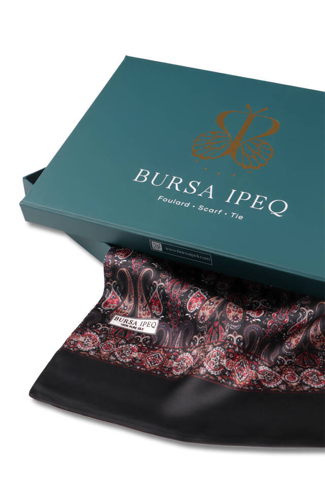 Kırmızı Desenli Erkek İpek Kaşkol - 3