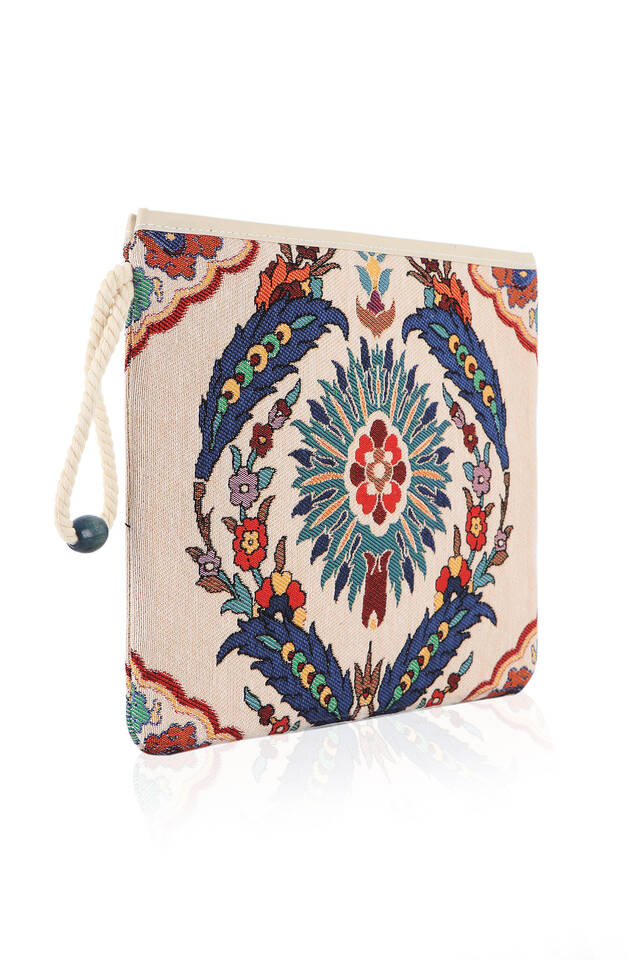 Feather Pattern Tapestry Clutch Bag - 3