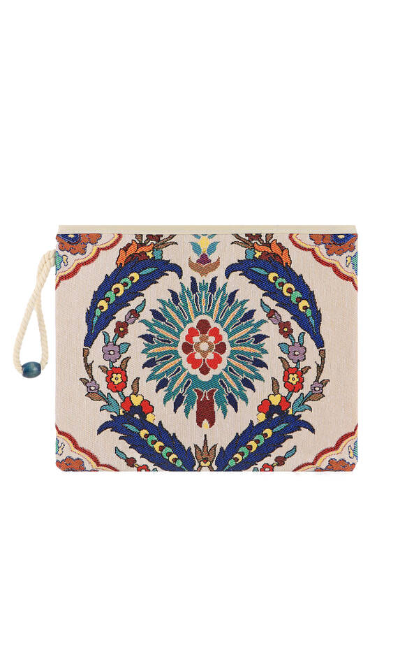 Feather Pattern Tapestry Clutch Bag - Bursa İpek
