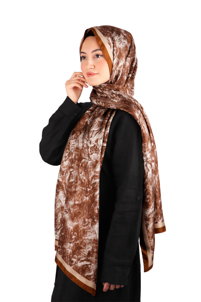 Acı Kahve Fırça Desen Twill İpek Şal - 2