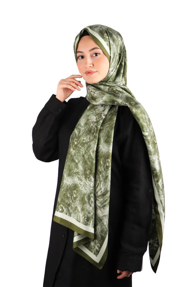 Çimen Yeşil Fırça Desen Twill İpek Şal - 2