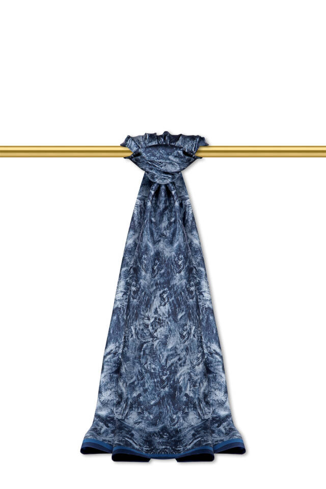 Lacivert Fırça Desen Twill İpek Şal 