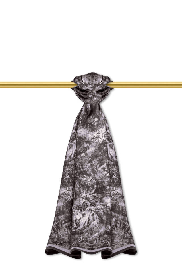 Siyah Fırça Desen Twill İpek Şal 