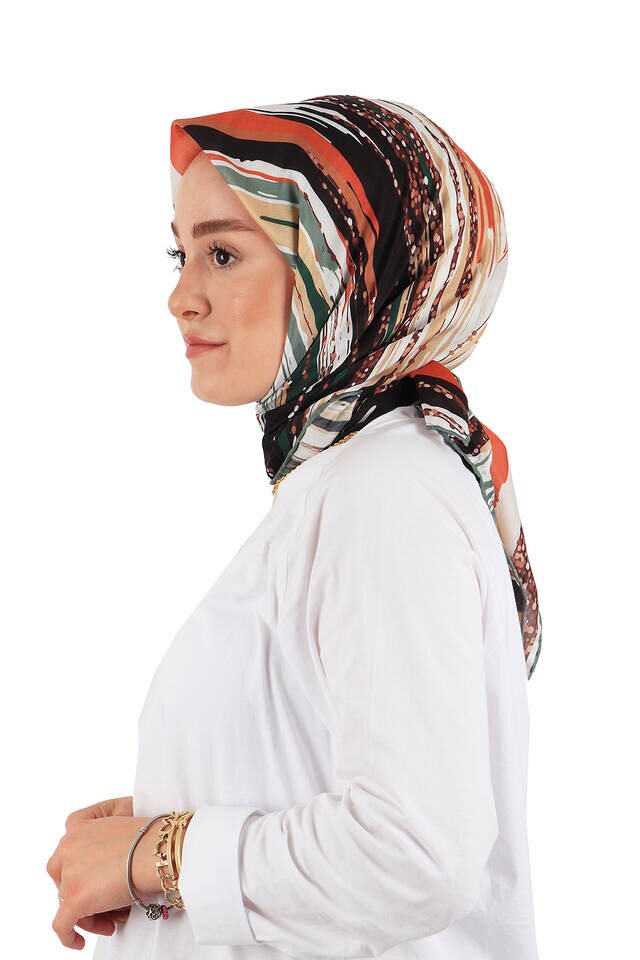 Turuncu Fırça Desen Soft Eşarp - 2