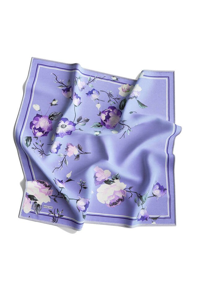 Lila Floral Twill İpek Eşarp - 4