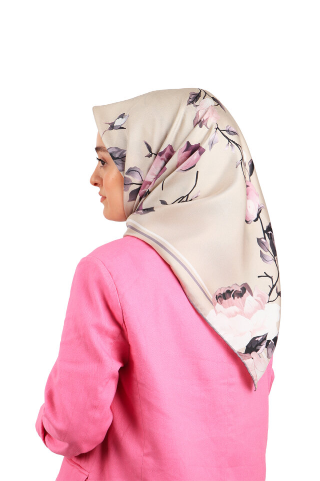 Taş Floral Twill İpek Eşarp 