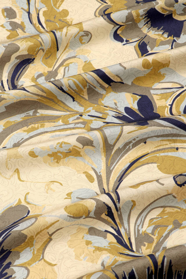 Asit Yeşil Flower Desen Twill İpek Eşarp - 3