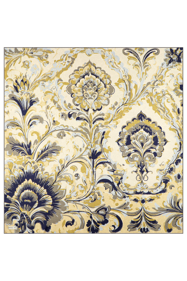 Asit Yeşil Flower Desen Twill İpek Eşarp - 2