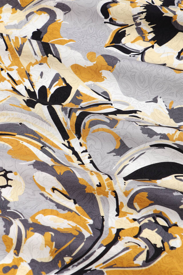 Gold Flower Desen Twill İpek Eşarp - 3