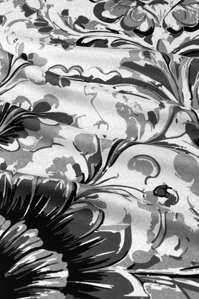 Gri Flower Desen Twill İpek Eşarp - 3