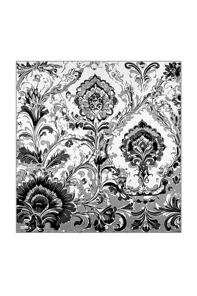 Gri Flower Desen Twill İpek Eşarp 