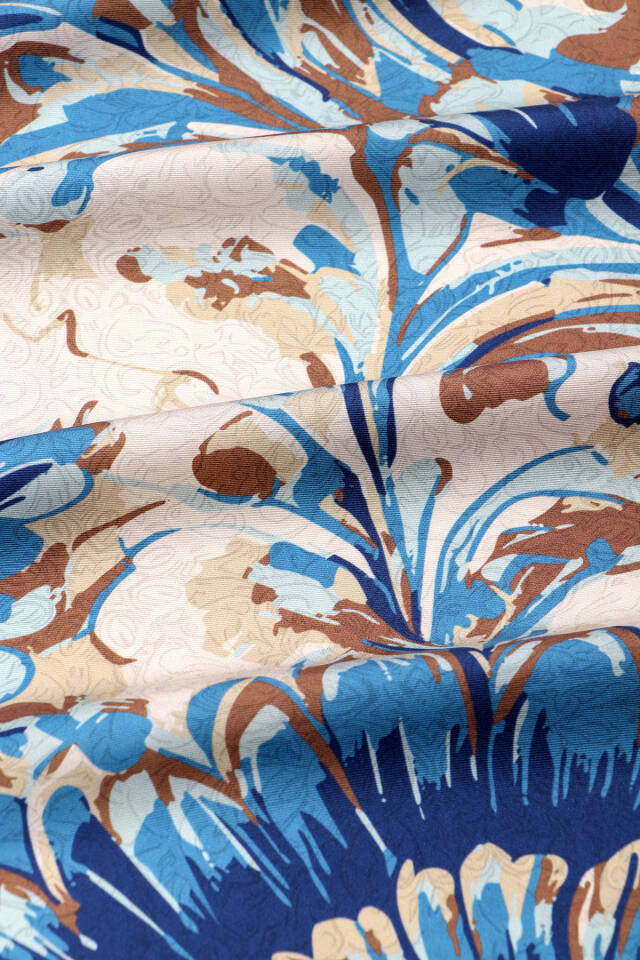 İndigo Flower Desen Twill İpek Eşarp - 3