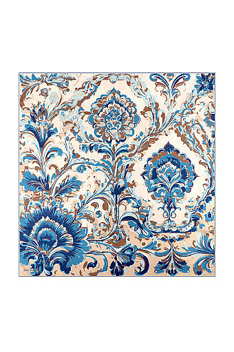 İndigo Flower Desen Twill İpek Eşarp 