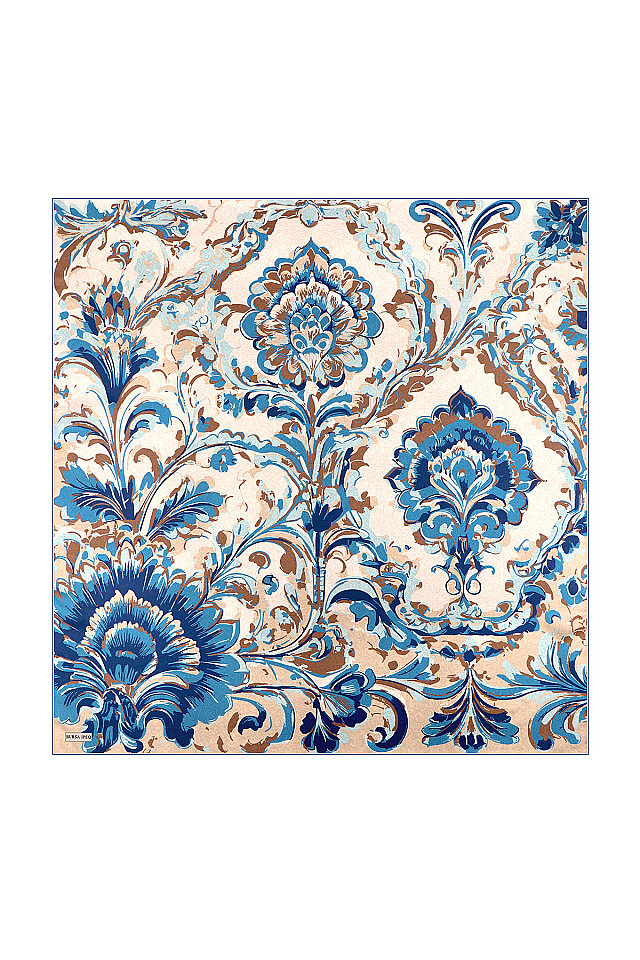 İndigo Flower Desen Twill İpek Eşarp - Bursa İpek