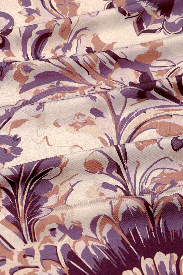 Krem Flower Desen Twill İpek Eşarp - 3