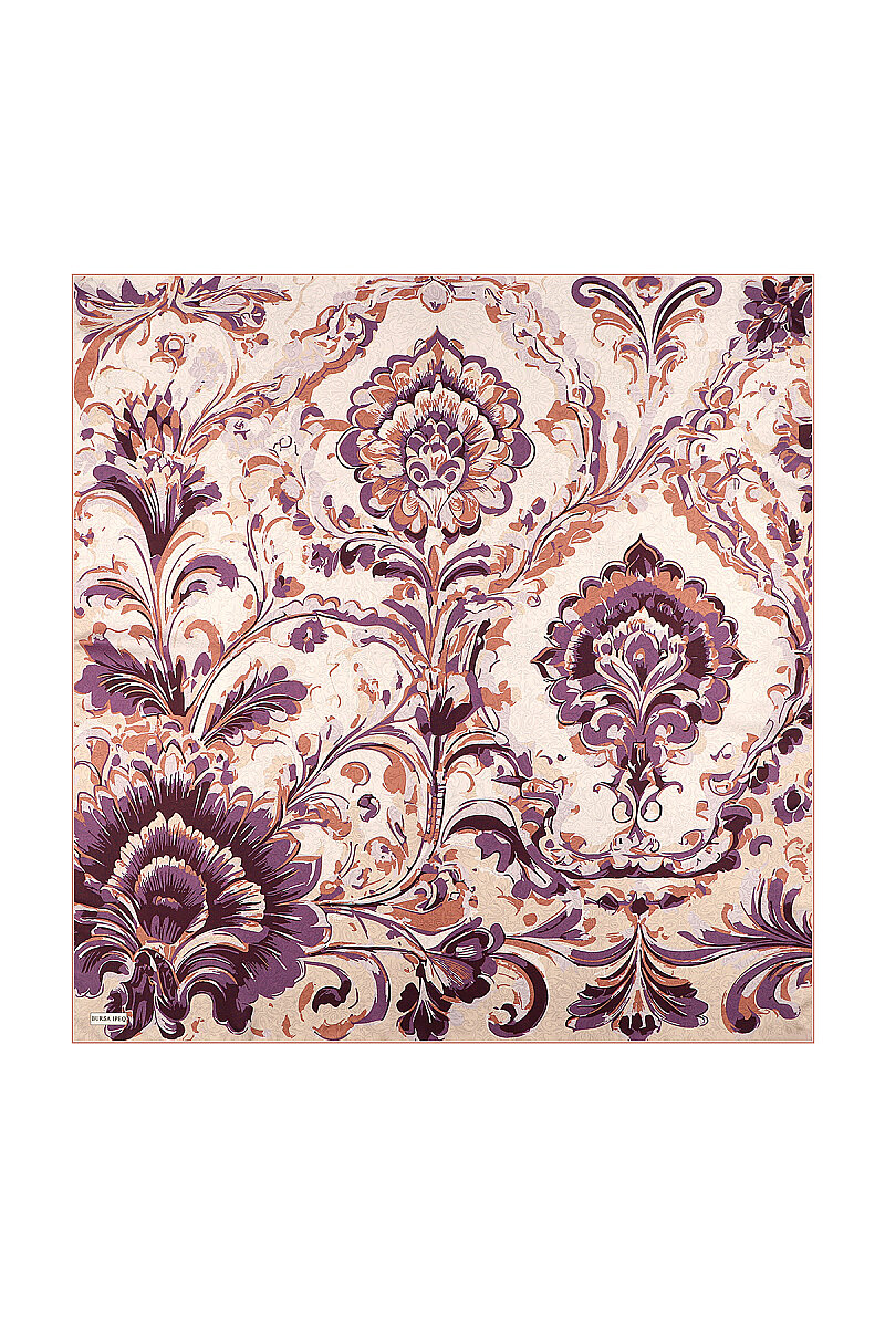 Krem Flower Desen Twill İpek Eşarp