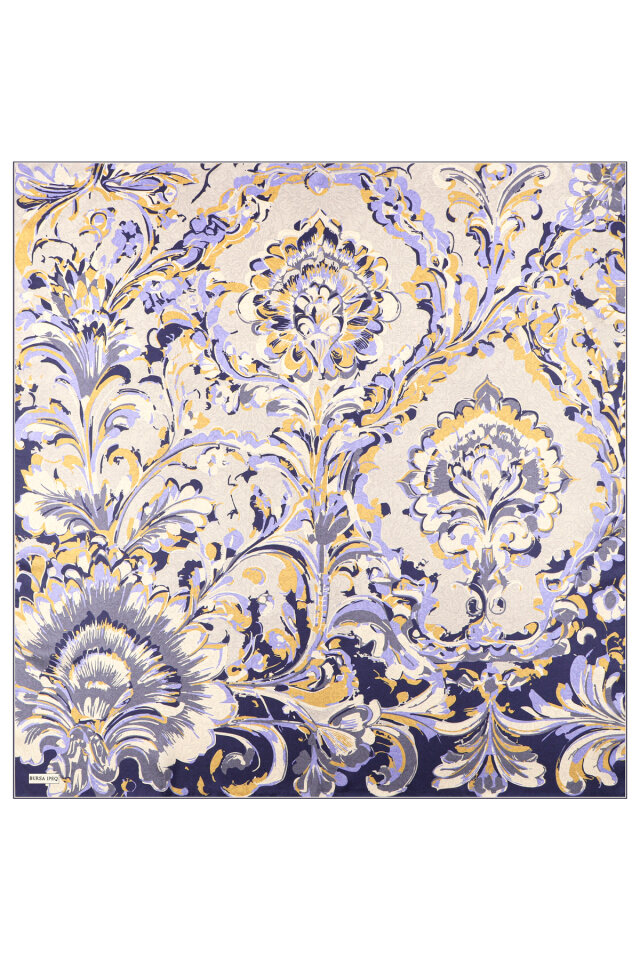 Lila Flower Desen Twill İpek Eşarp - 2
