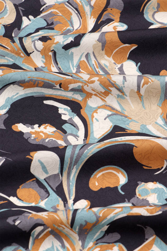 Siyah Flower Desen Twill İpek Eşarp - 3