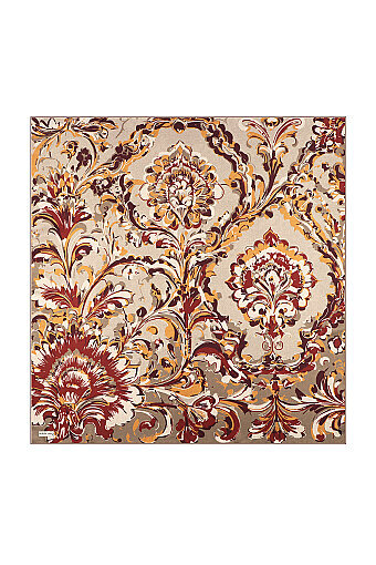 Beige Flower Pattern Twill Silk Scarf 